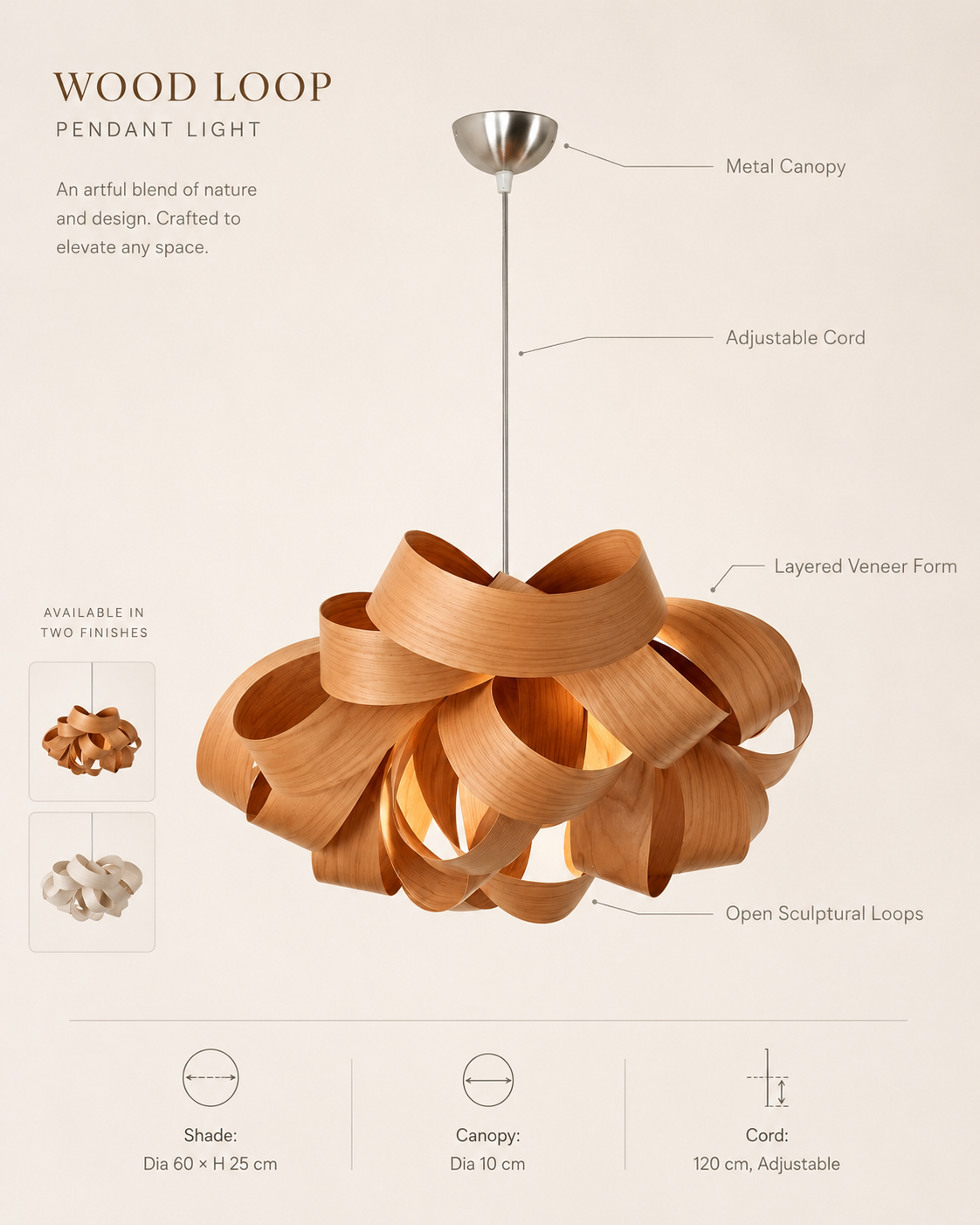 Bloom Wood Veneer Pendant Light styled in a warm natural interior