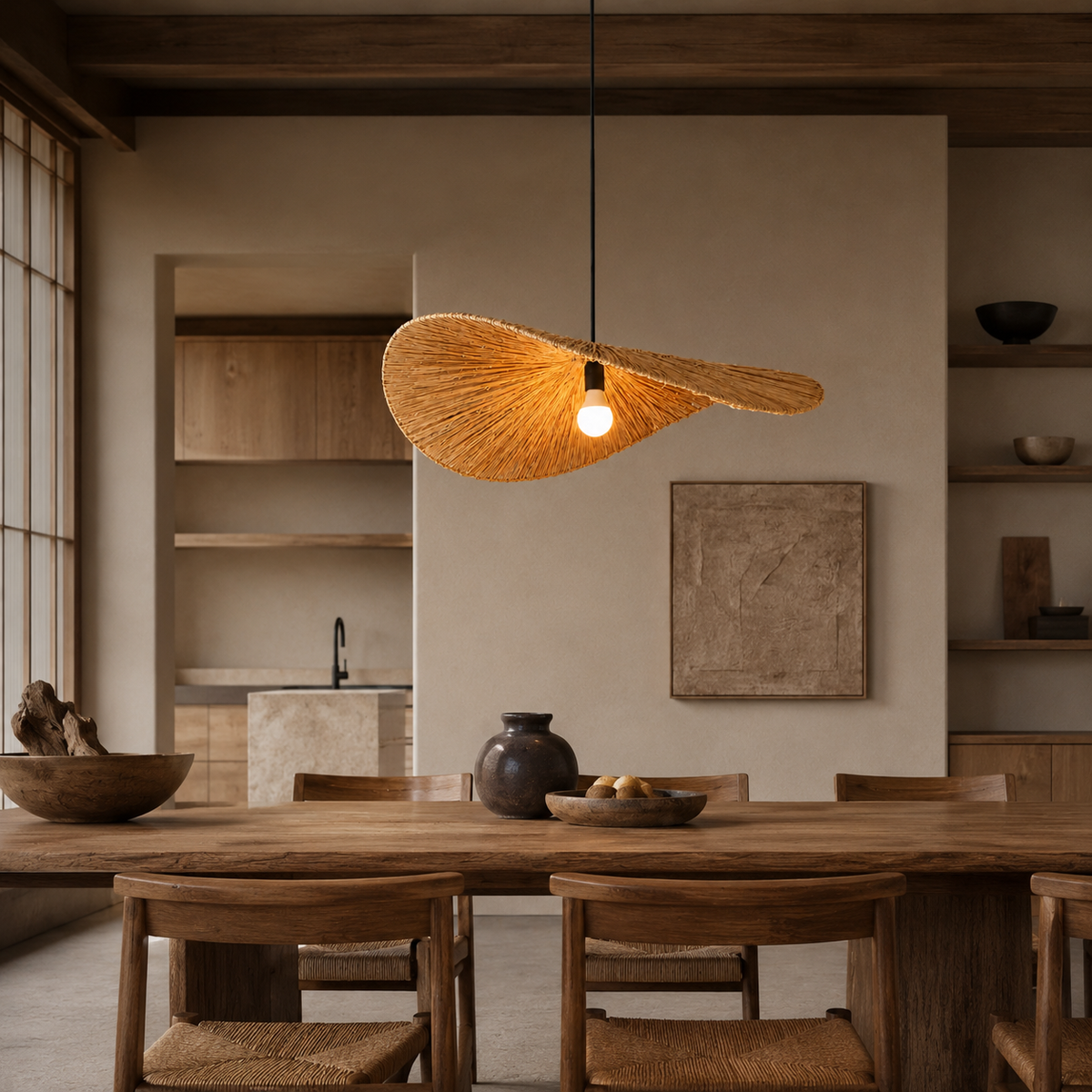 Wabi Rattan Disc Pendant Light