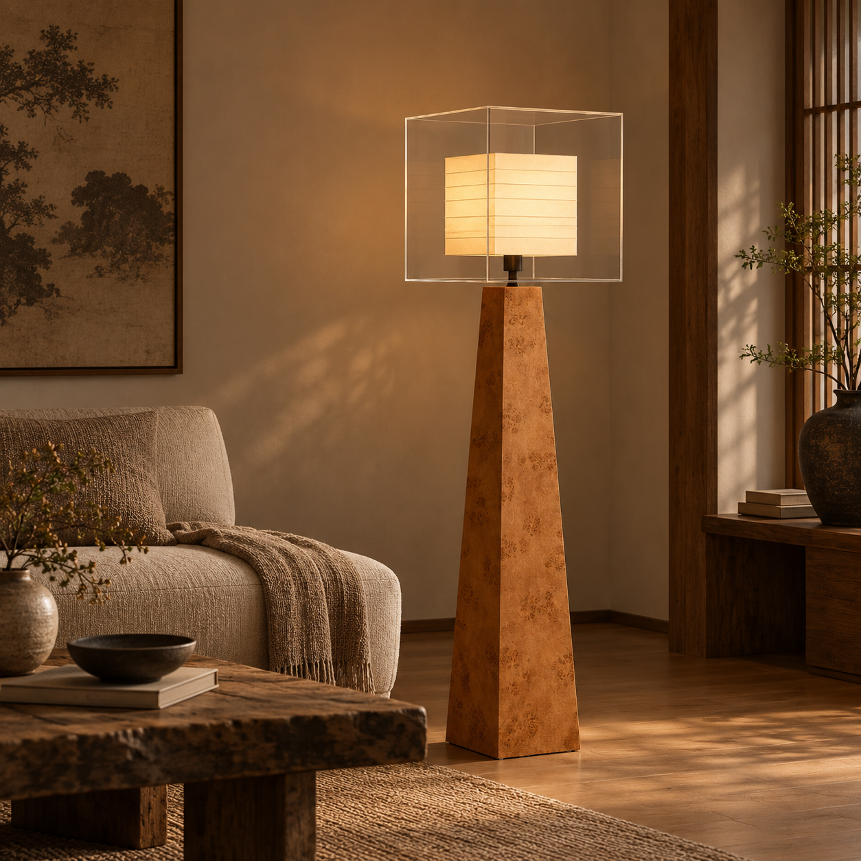 Light Cube Japanese Floor Lamp handcrafted lighting design by SolenaLighting