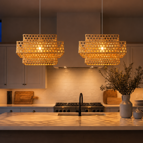 Layered Lantern Bamboo Pendant Light