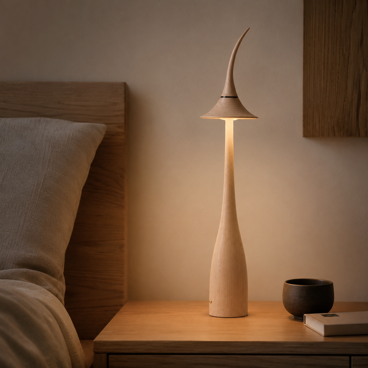 Natural material texture detail of Noma Maple Wood Cordless Table Lamp
