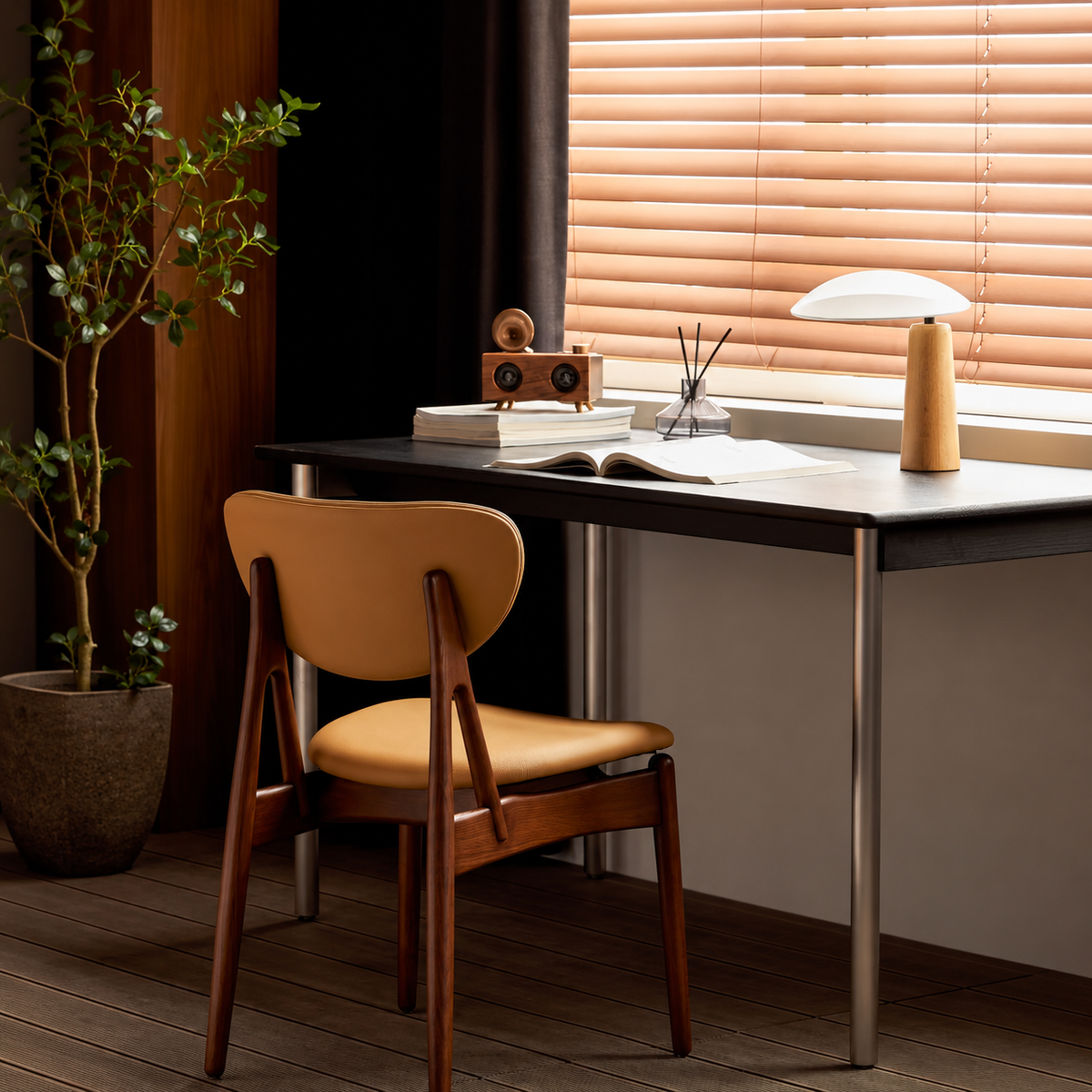 Joinery and hardware detail of Linen Cloud Wooden Table Lamp