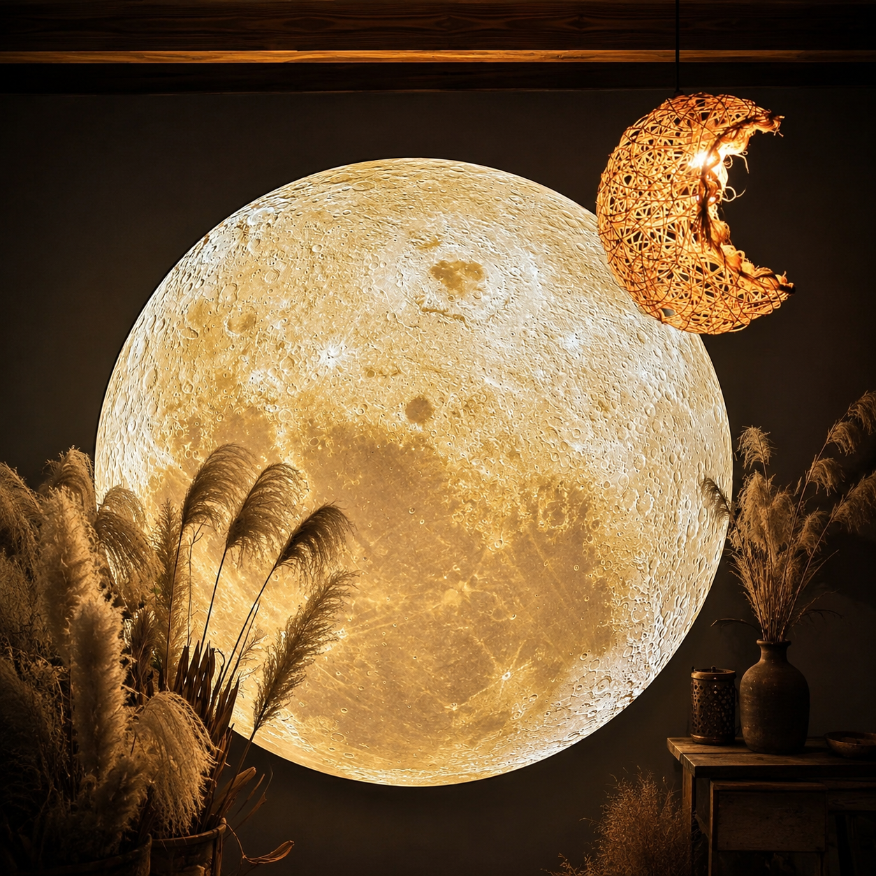 Rattan Crescent Pendant Light