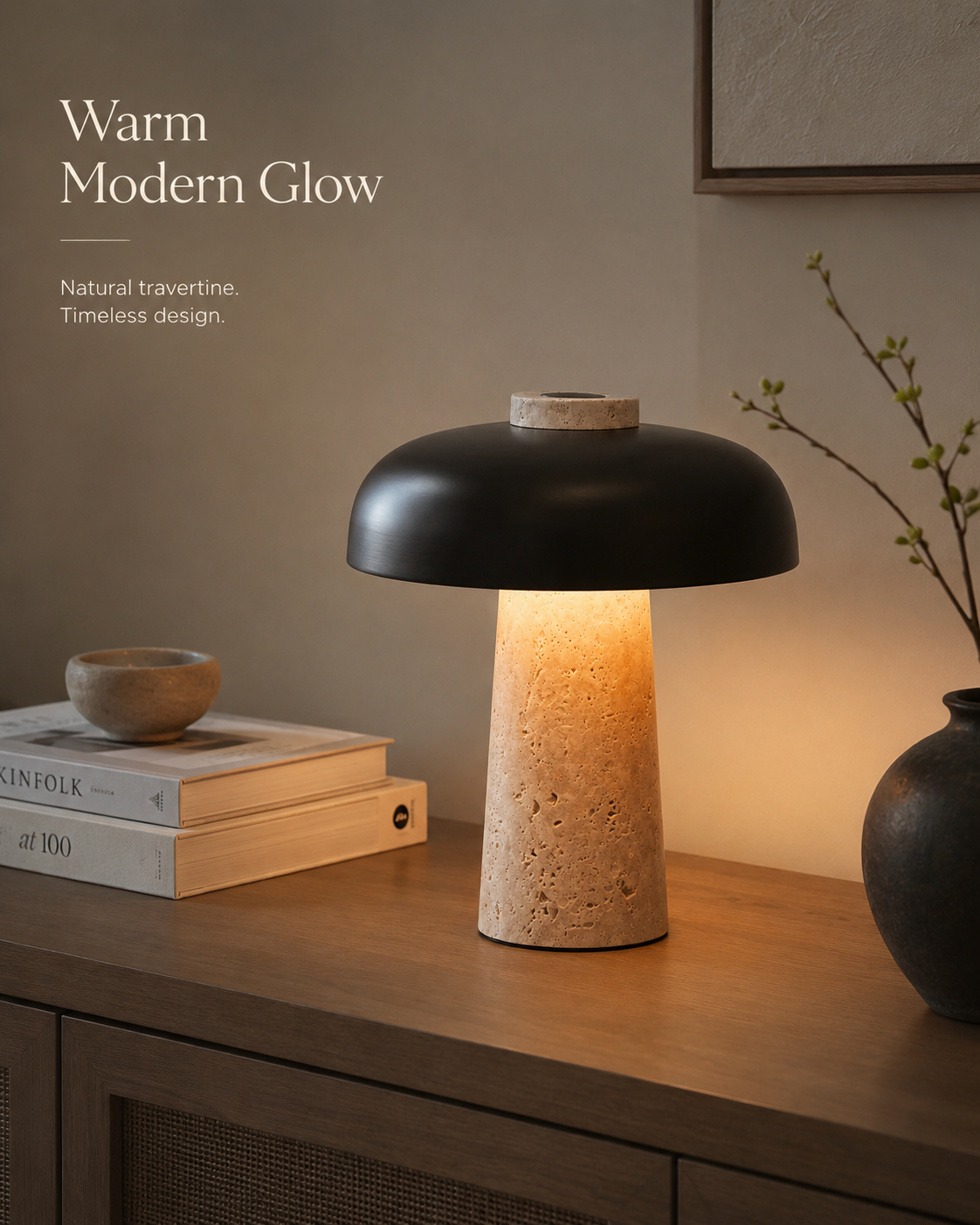 A Warm Modern Study in Stone and Light