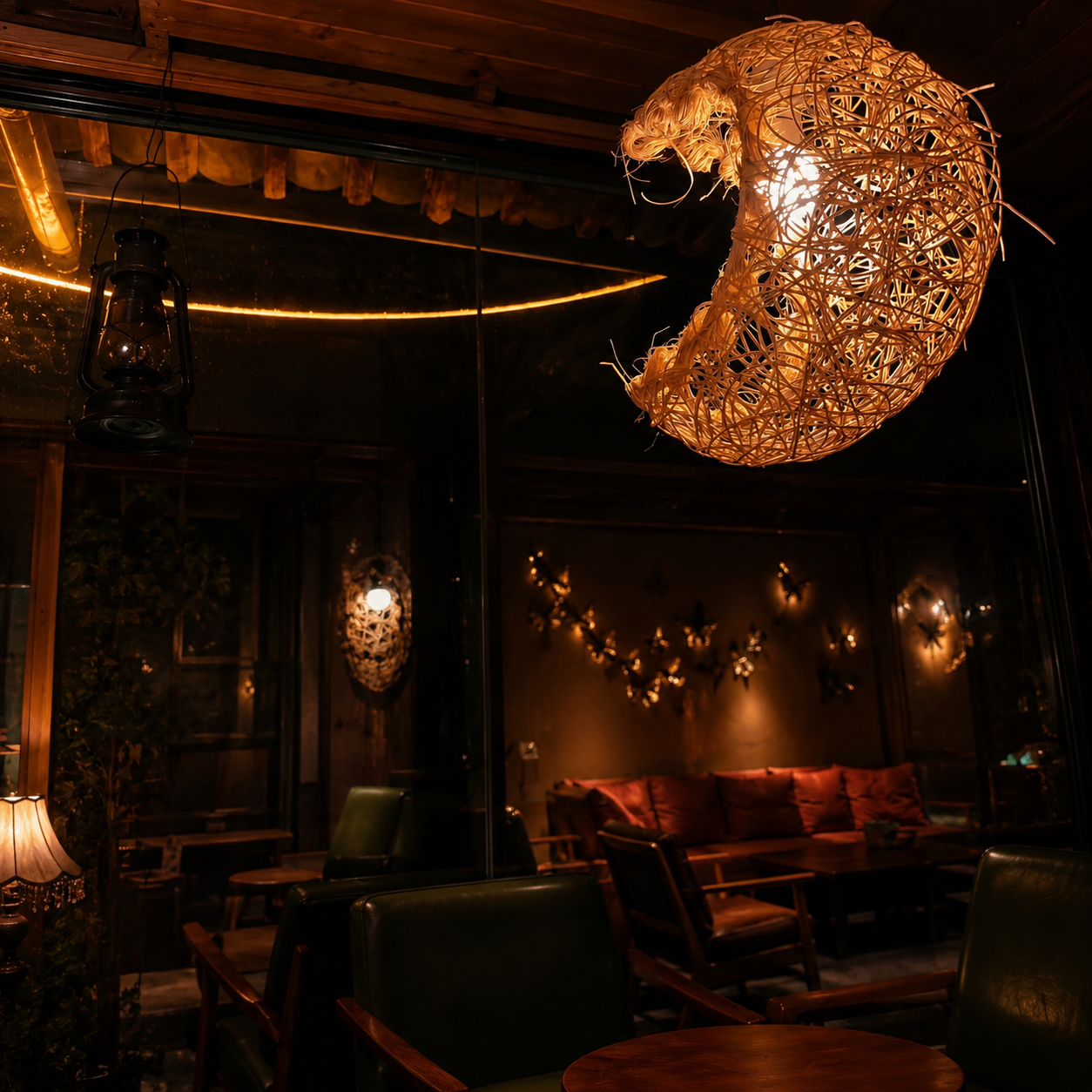 Rattan Crescent Pendant Light