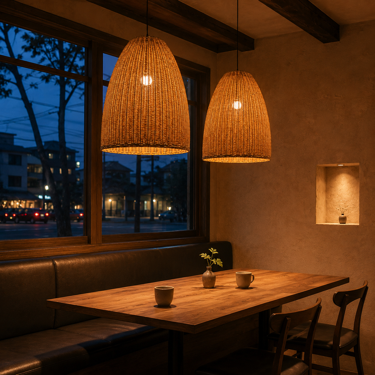 Natural material texture detail of Rattan Bell Pendant