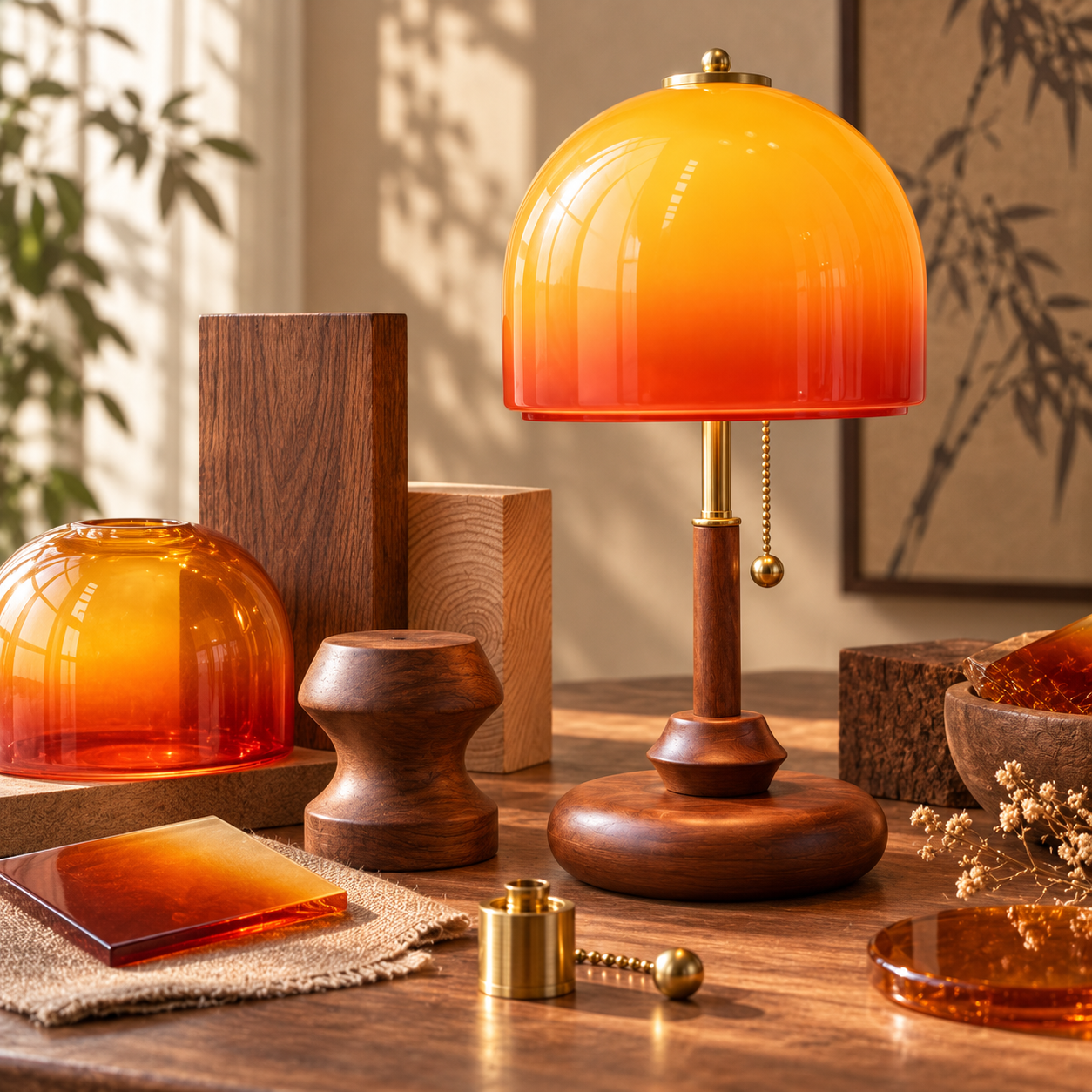 Natural materials and handcrafted details of Vintage Mushroom Glass Table Lamp