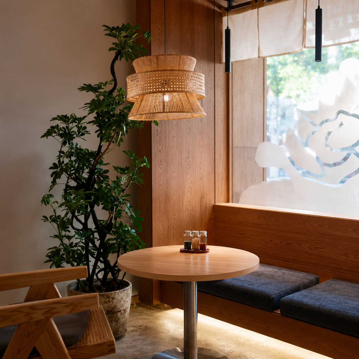 Natural material texture detail of Sunset Loom Hourglass Pendant Light