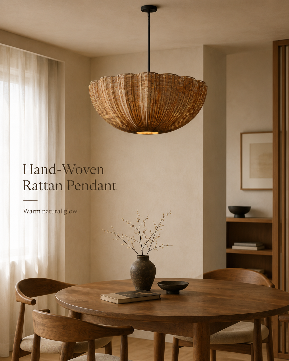 Soleil Rattan Pendant handcrafted lighting design by SolenaLighting