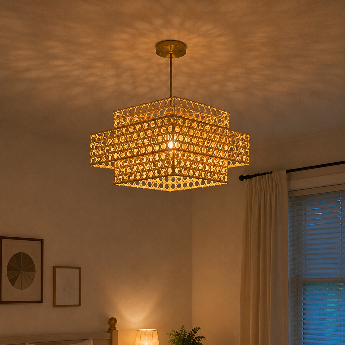 Form and silhouette detail of Layered Lantern Bamboo Pendant Light