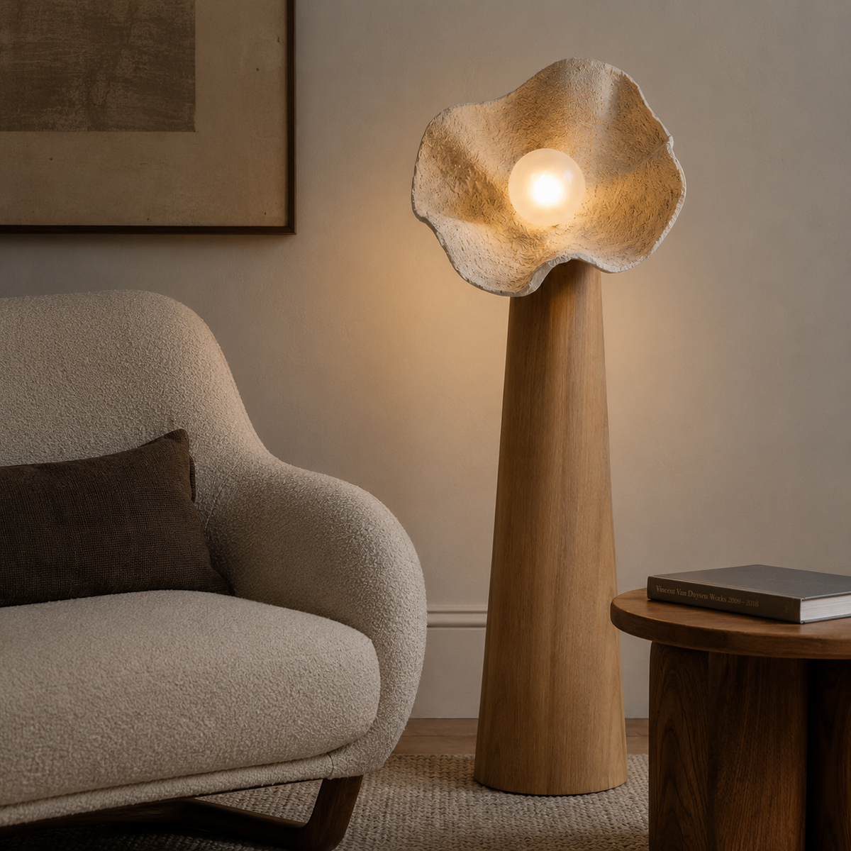 Natural material texture detail of Nube Washi Mushroom Floor Lamp