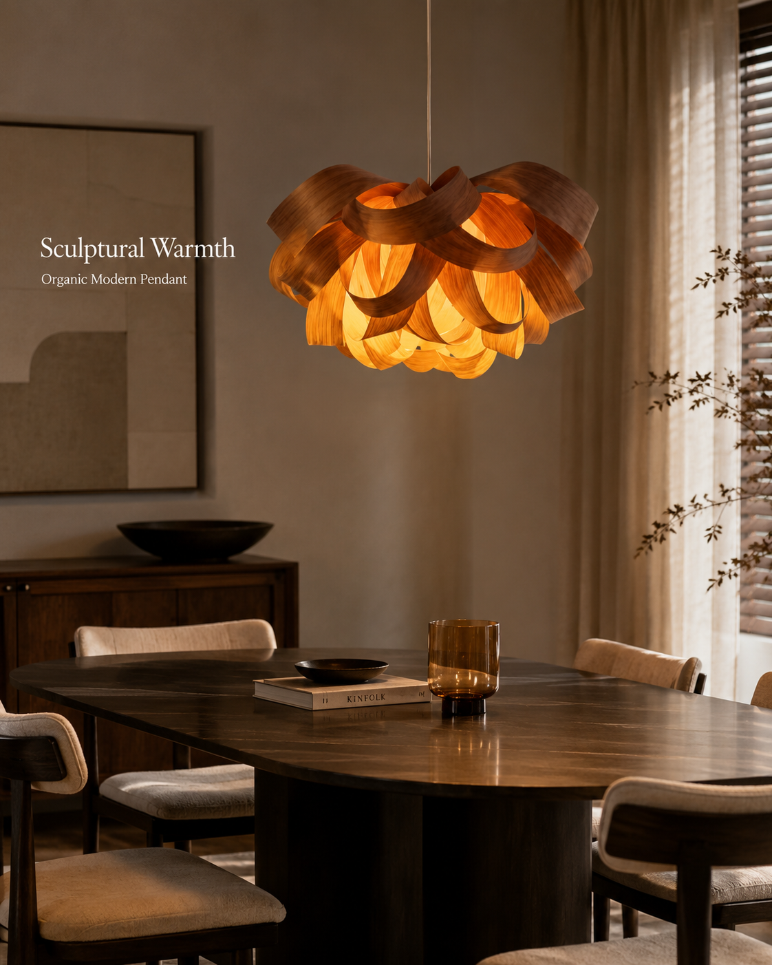 Bloom Wood Veneer Pendant Light handcrafted lighting design by SolenaLighting