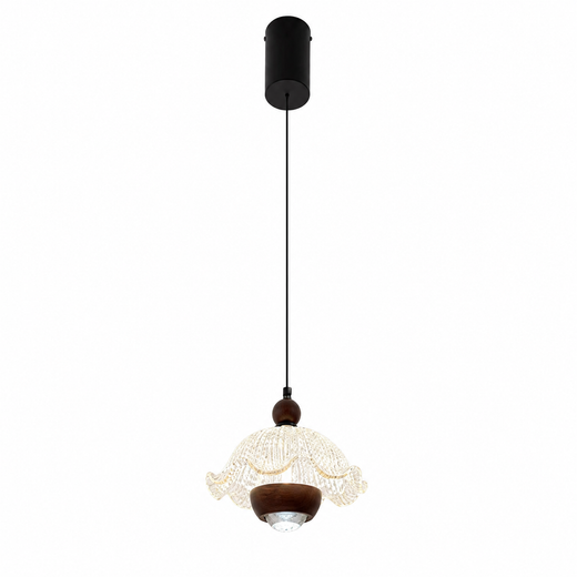 Fleur ruffle pendant light, ribbed frosted glass shade with small gold flecks on cord