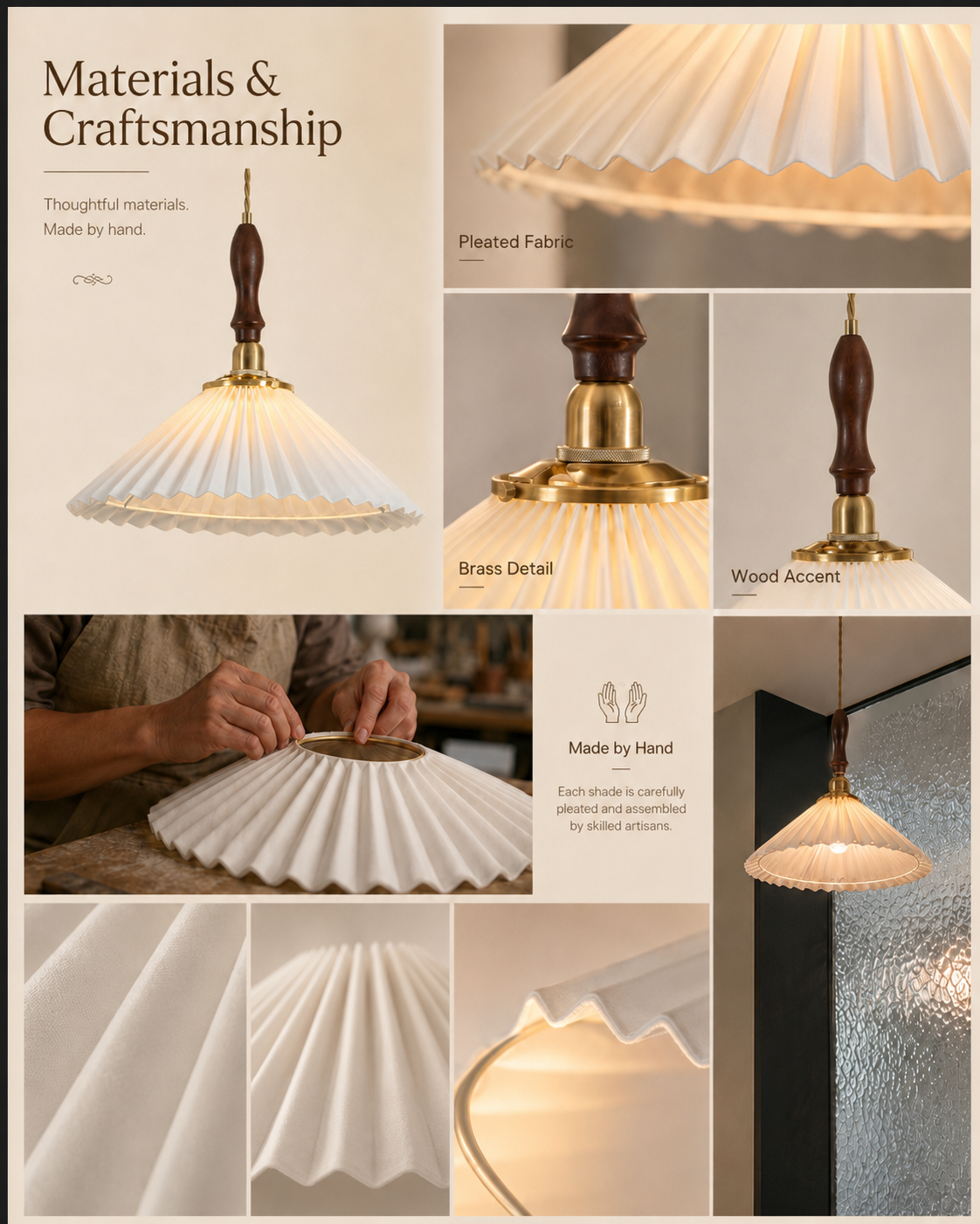 Natural materials and handcrafted details of Arden Pleated Dome Pendant