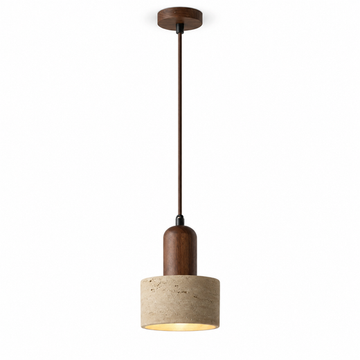 Nordic Yellow Travertine & Walnut Pendant Light