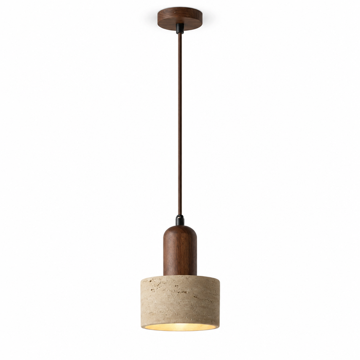 Nordic Yellow Travertine & Walnut Pendant Light