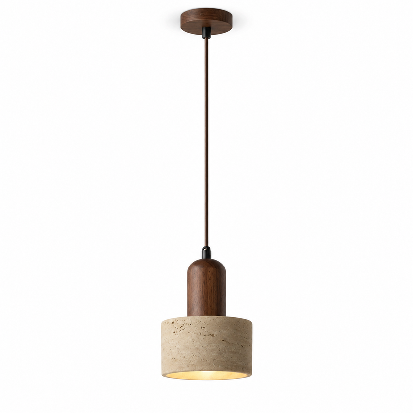 Nordic Yellow Travertine & Walnut Pendant Light
