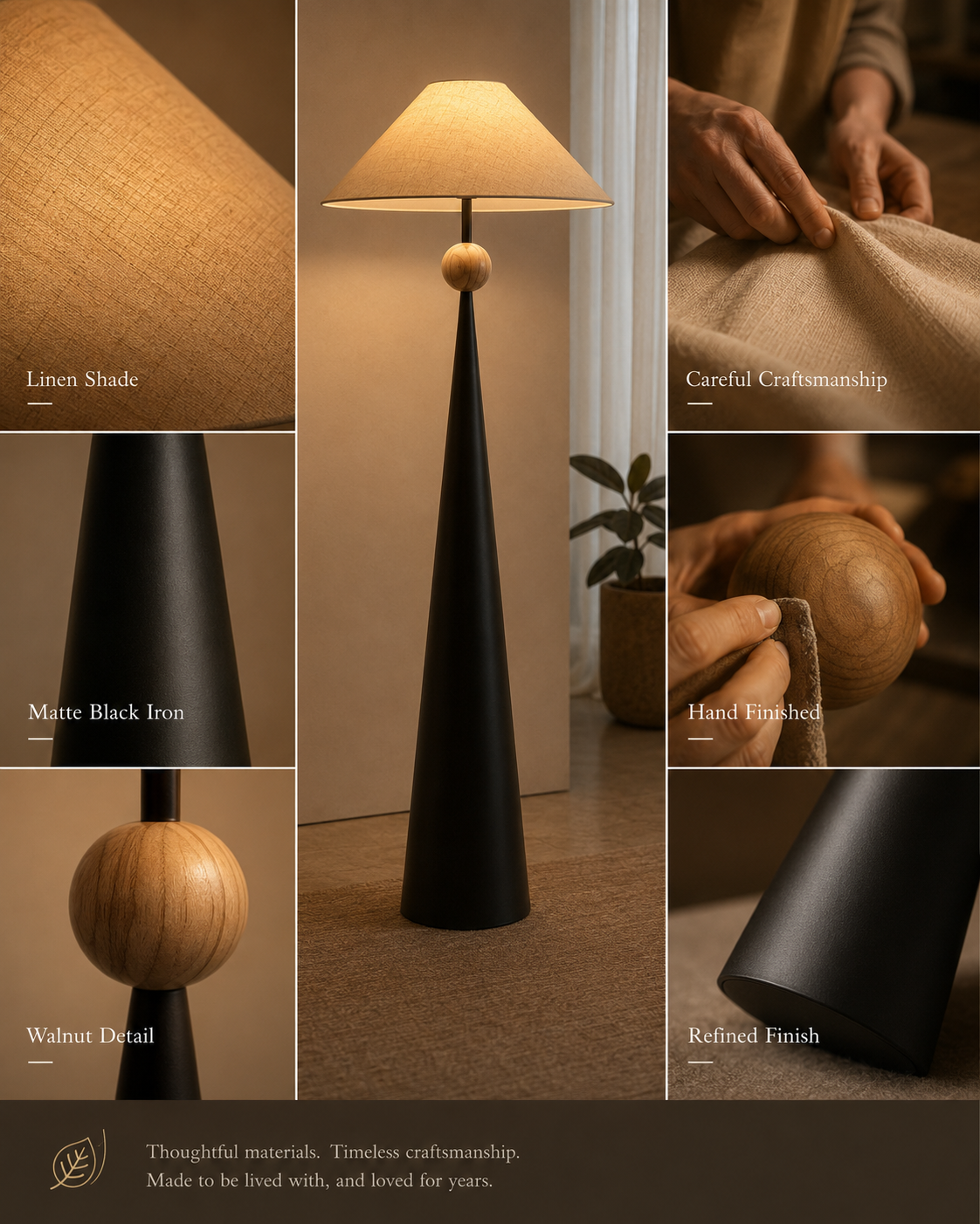 Linen, Matte Black Iron, and Walnut Finish