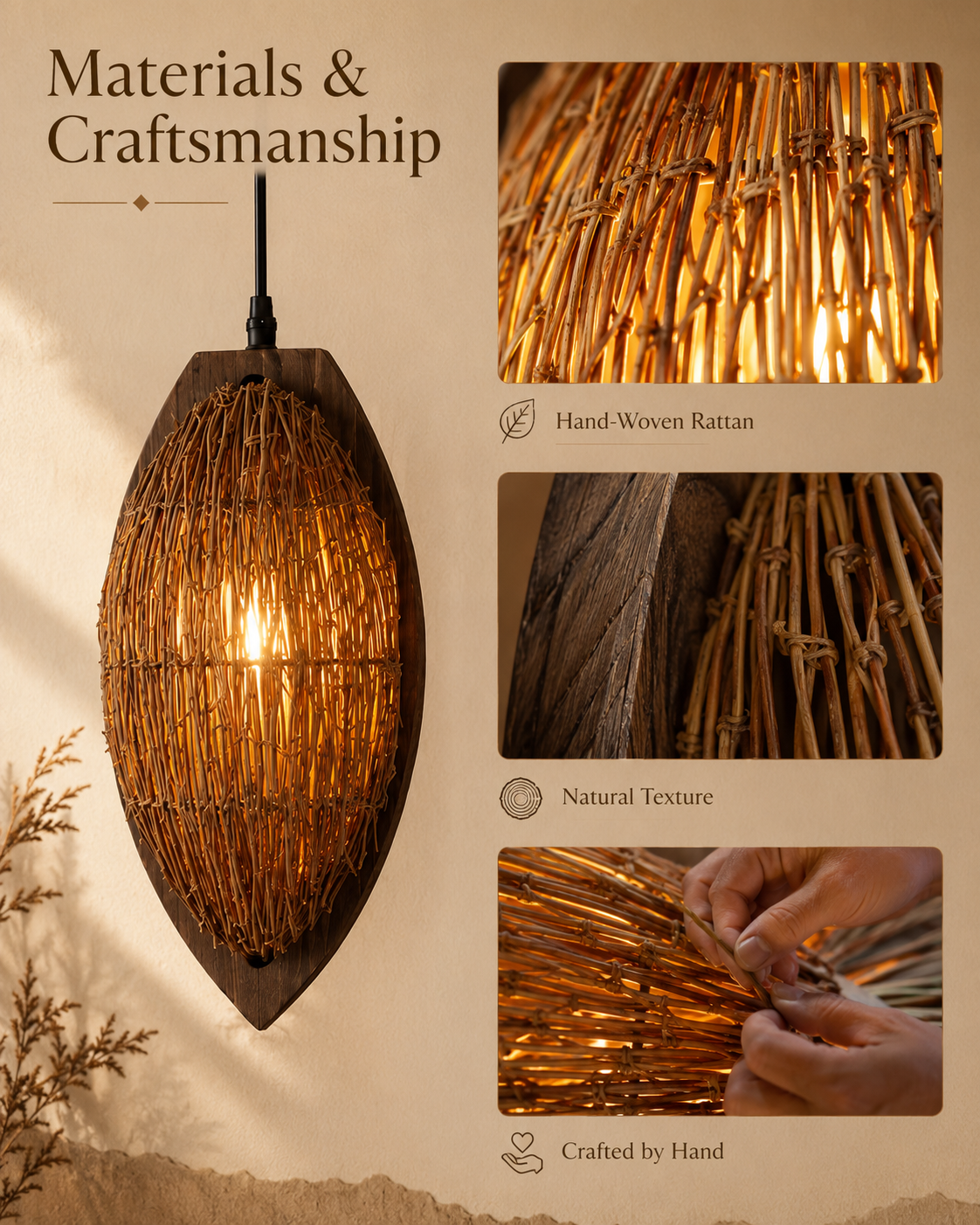 Natural materials and handcrafted details of Sunset Pod Pendant Light