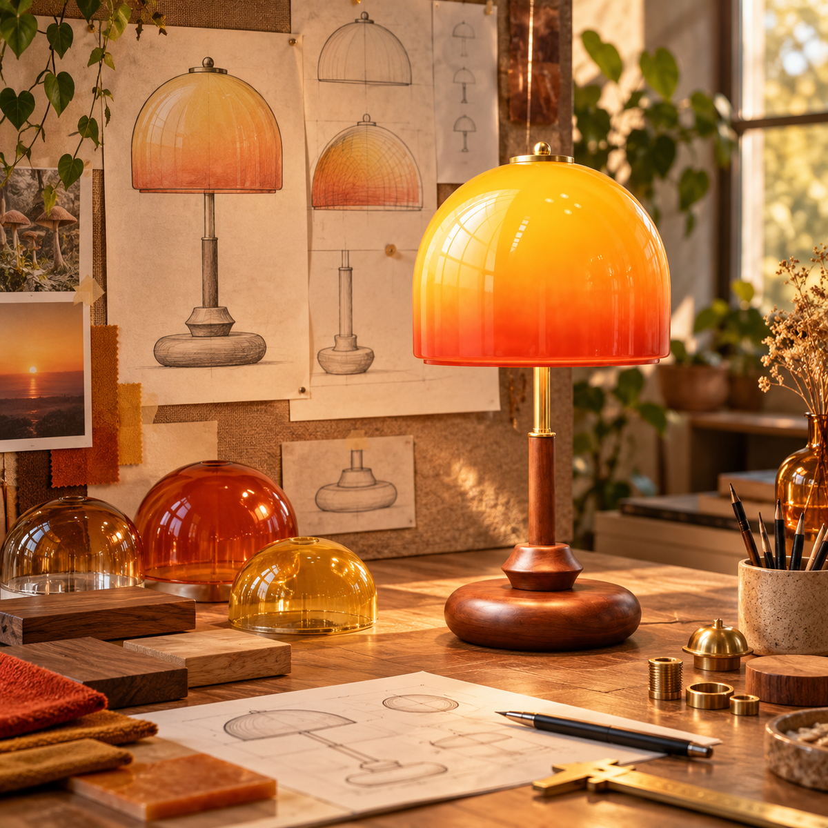 Form and silhouette detail of Vintage Mushroom Glass Table Lamp