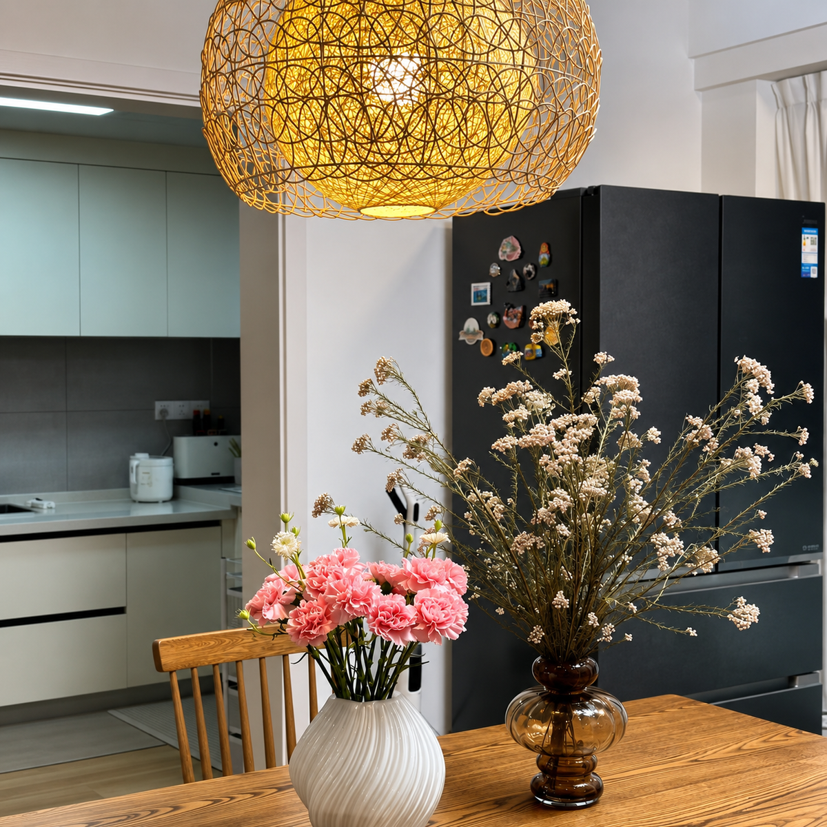 Form and silhouette detail of Rattan Orb Pendant Light