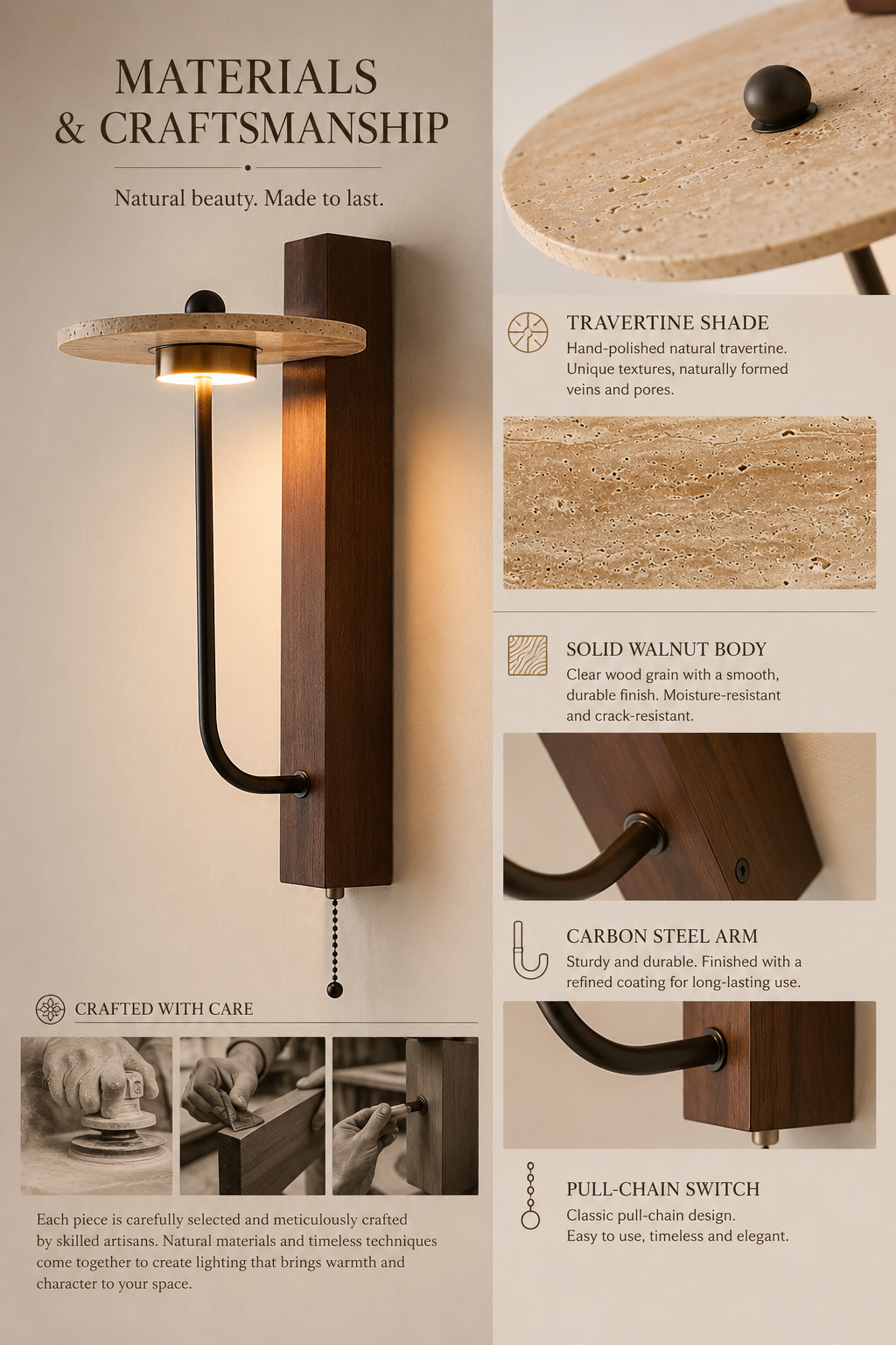 Natural materials and handcrafted details of Walnut Halo Wall Sconce