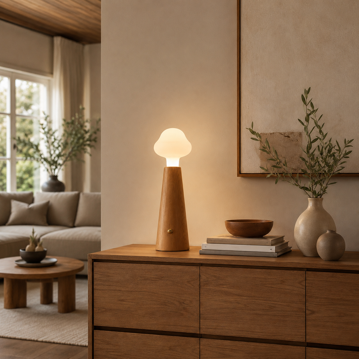 Cloud Glass Wood Table Lamp