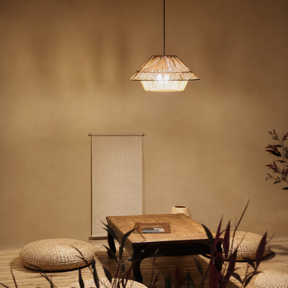Form and silhouette detail of Woven Cottage Roof Pendant Light