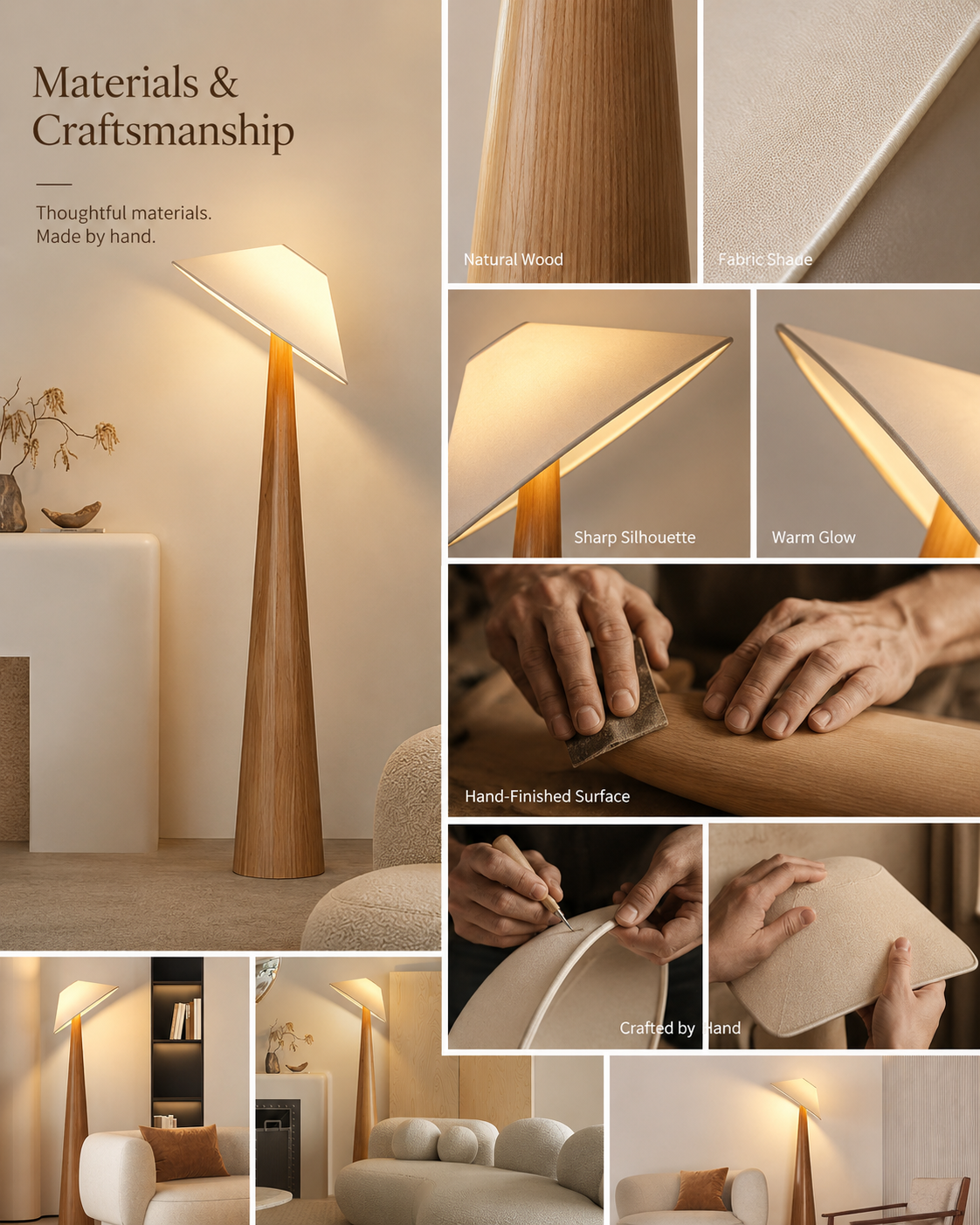 Natural materials and handcrafted details of Cone Shade Floor Lamp