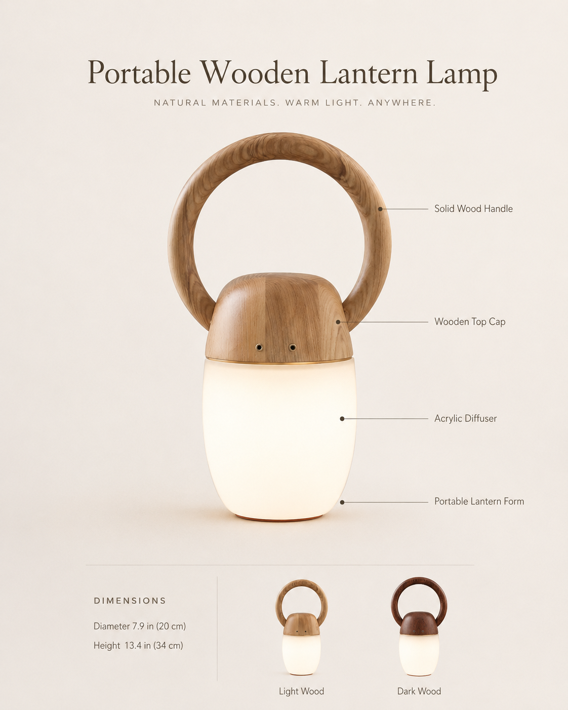 Ring Handle Wood Lantern Table Lamp styled in a warm natural interior