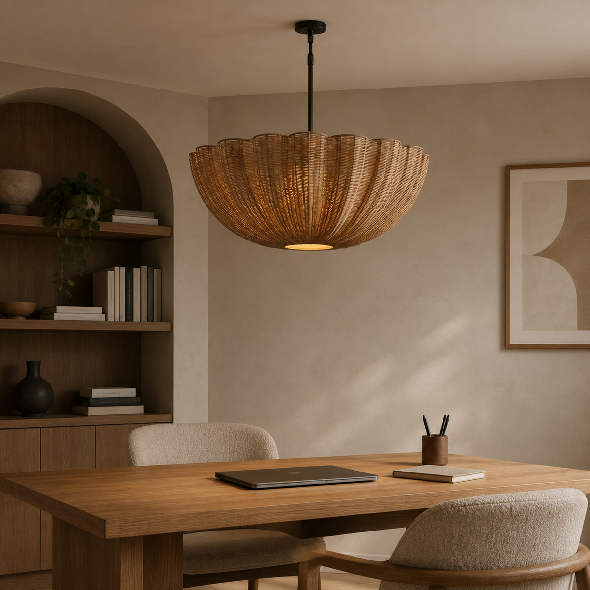 Joinery and hardware detail of Soleil Rattan Pendant