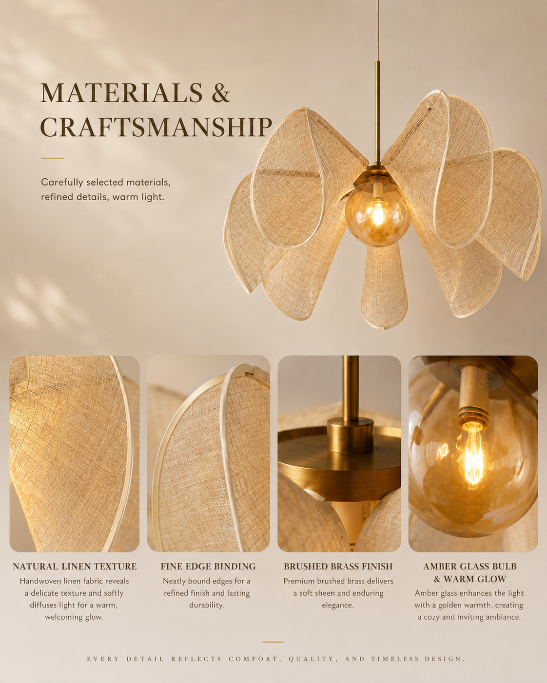 Crafted from Natural Linen and Brushed Brass