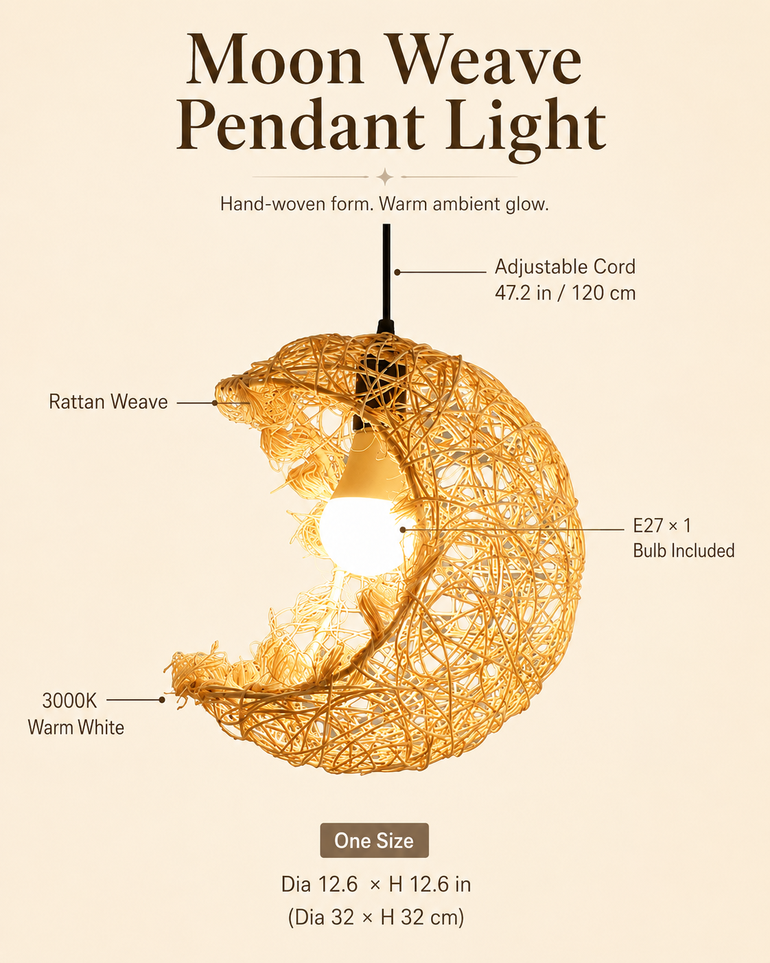 Rattan Crescent Pendant Light styled in a warm natural interior