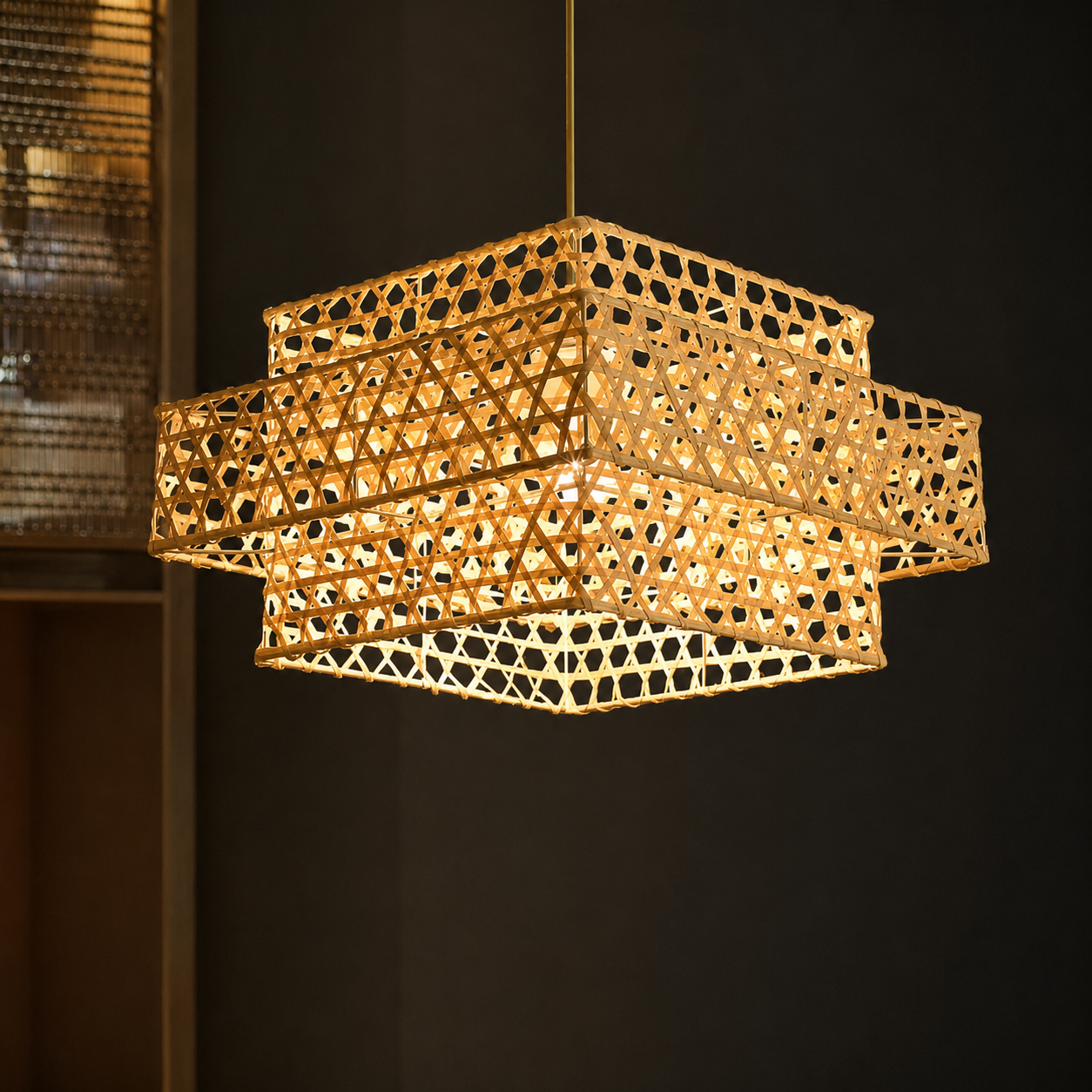 Layered Lantern Bamboo Pendant Light