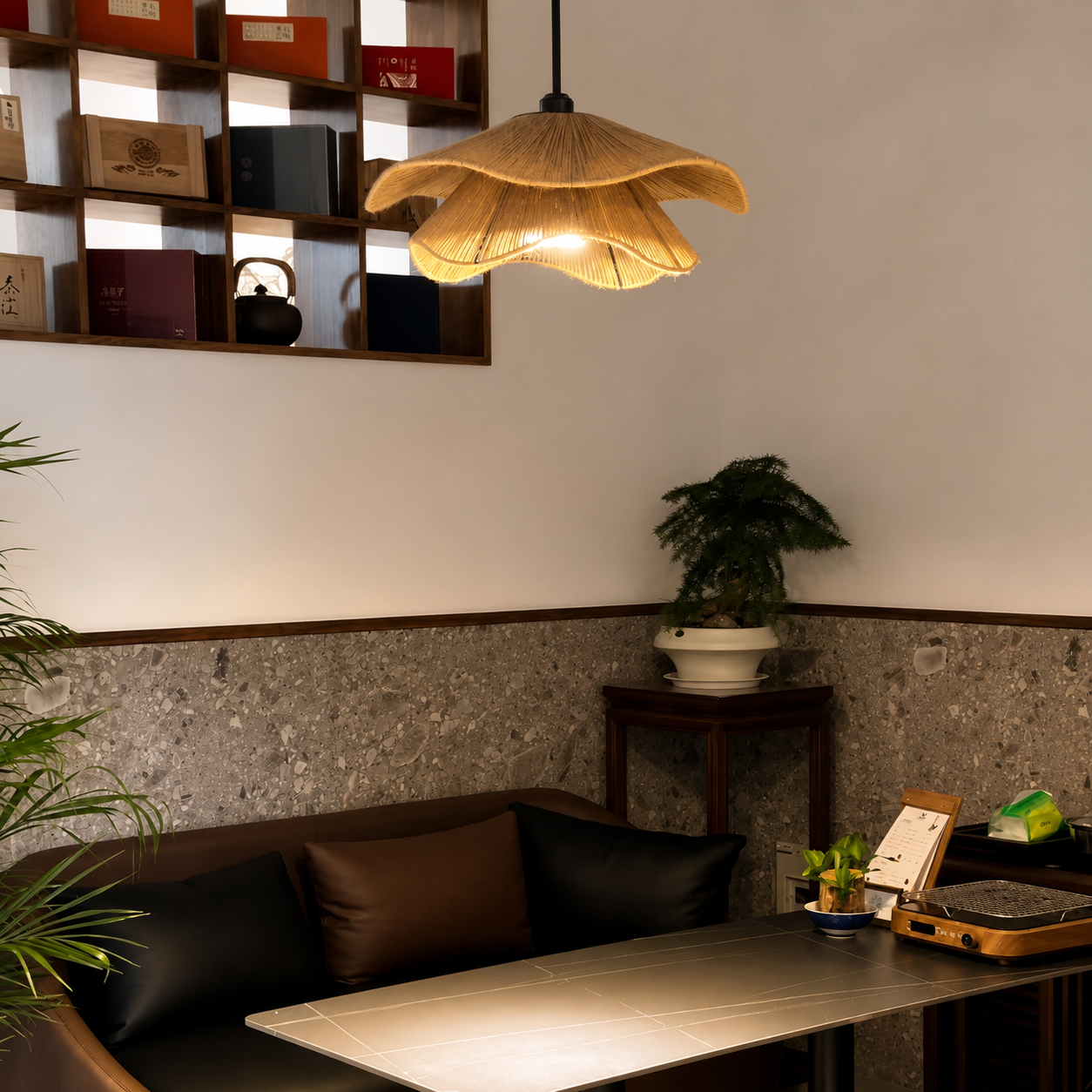 Layered Petal Hemp Rope Pendant Light