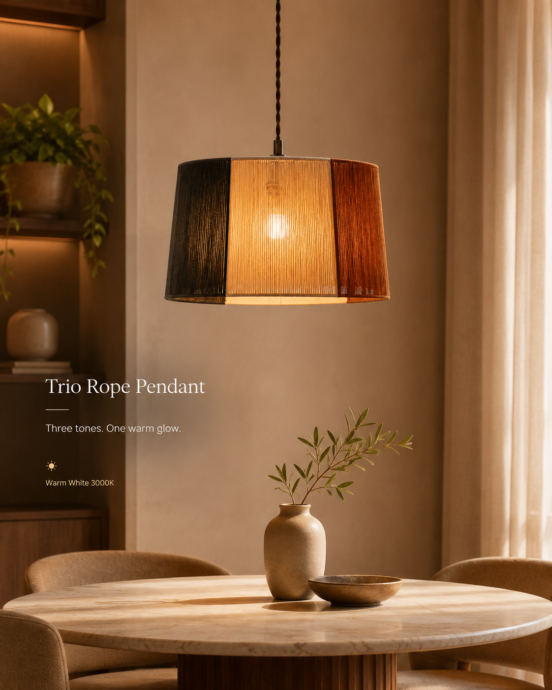 Trio Weave Pendant handcrafted lighting design by SolenaLighting