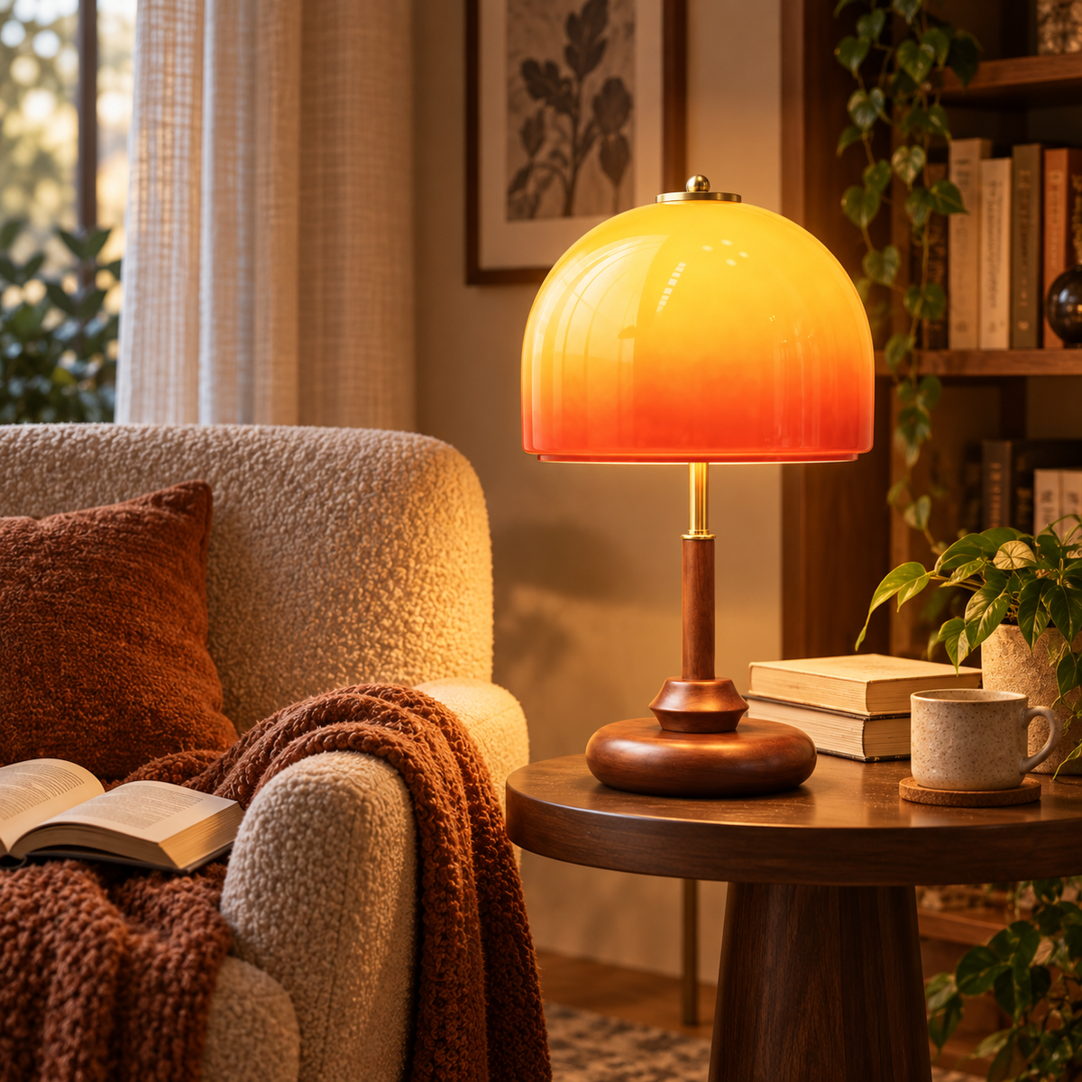 Finished craftsmanship detail of Vintage Mushroom Glass Table Lamp