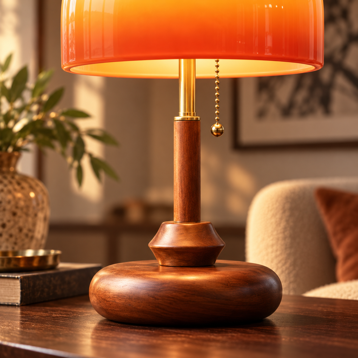 Natural material texture detail of Vintage Mushroom Glass Table Lamp