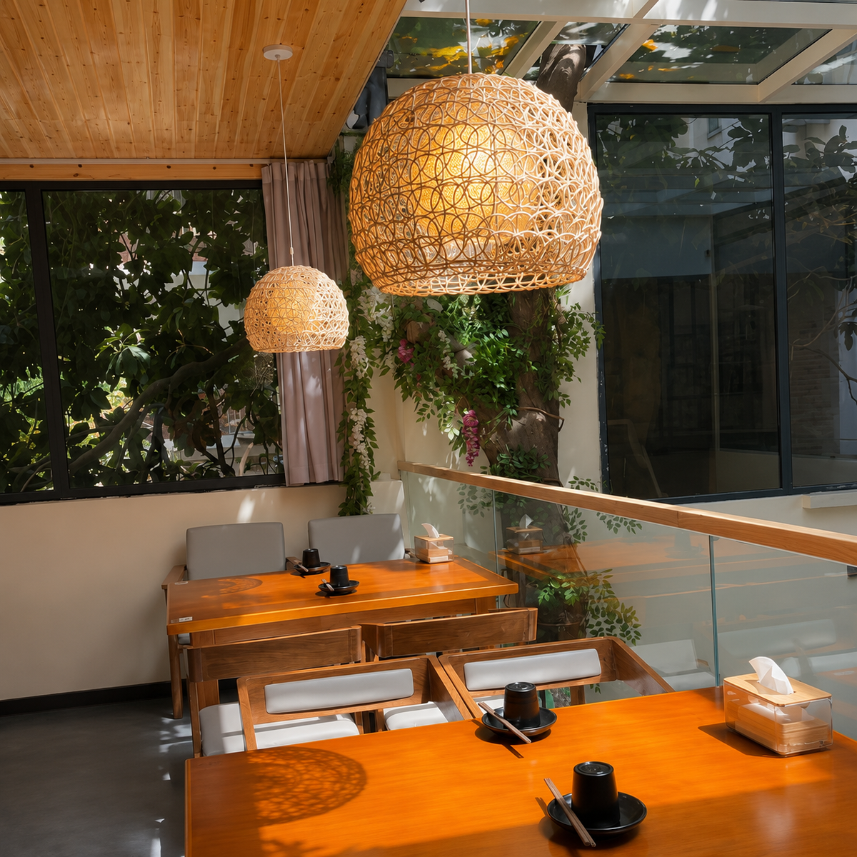 Joinery and hardware detail of Rattan Orb Pendant Light