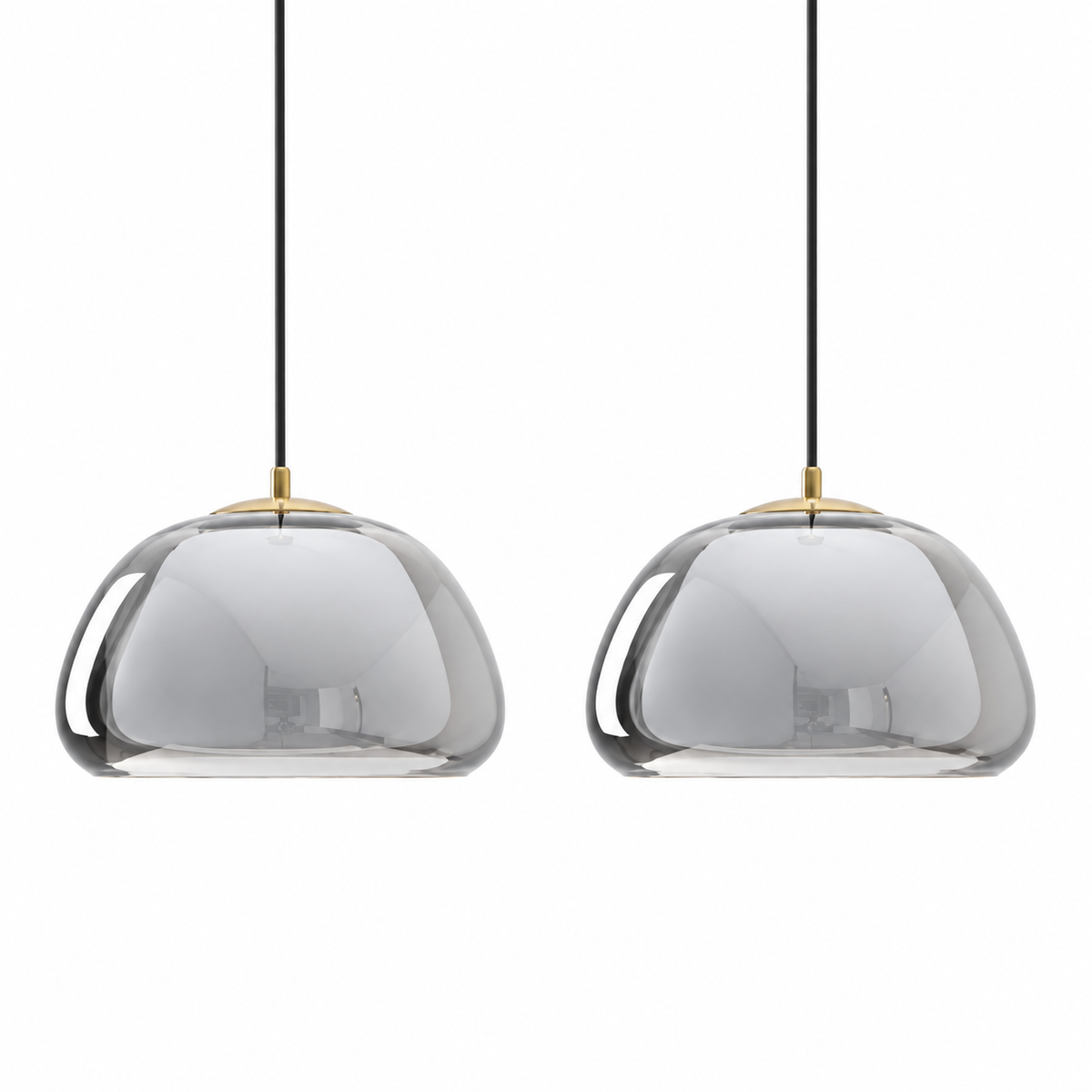 Smoky gray glass curved pendant lights set with two rounded dome shades