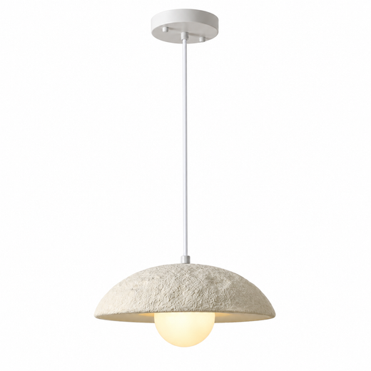Ivory dome pendant light with round white canopy and textured fabric shade
