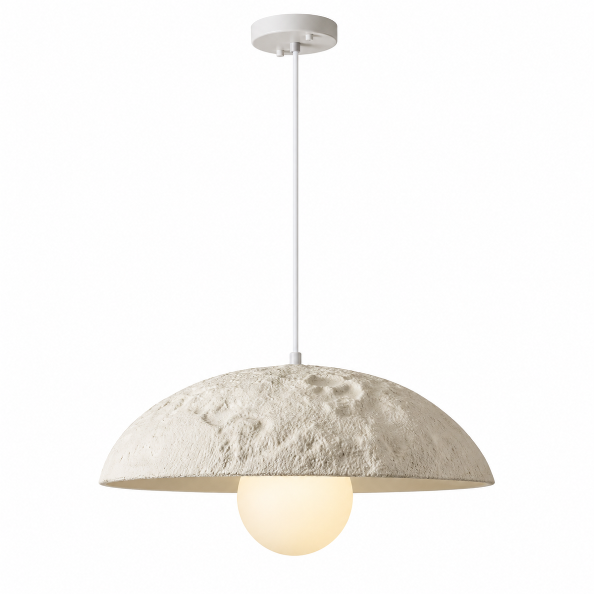 Ivory white dome pendant light with textured fabric shade and frosted diffuser