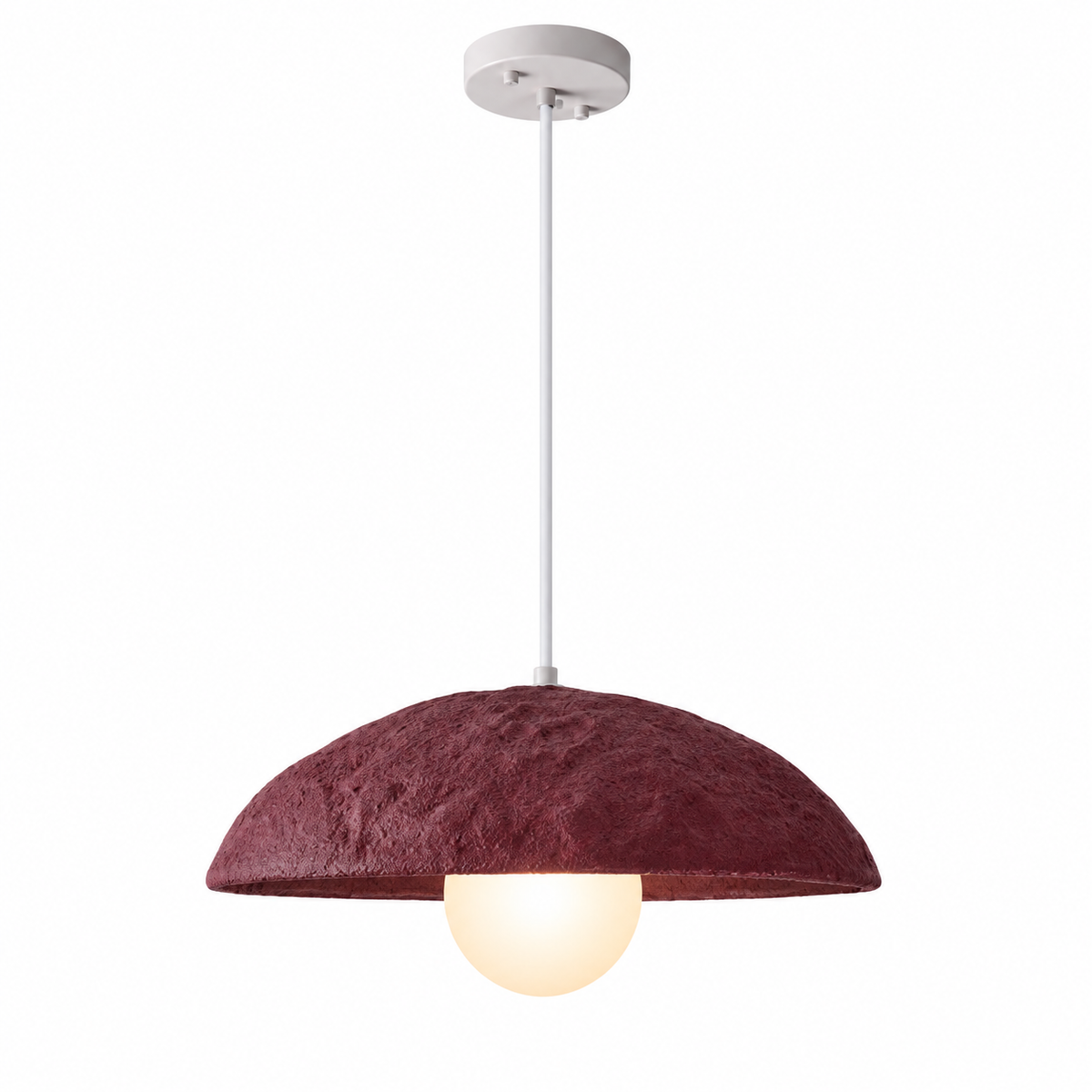 Bolla dome pendant light with burgundy fabric dome and frosted glass shade
