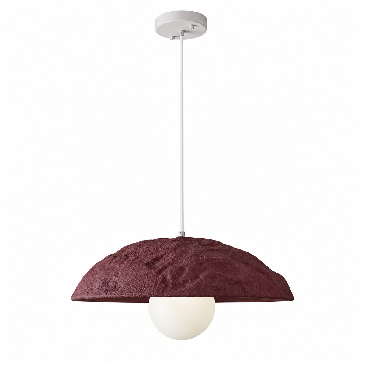 Wine red fabric dome pendant light with frosted glass bottom diffuser