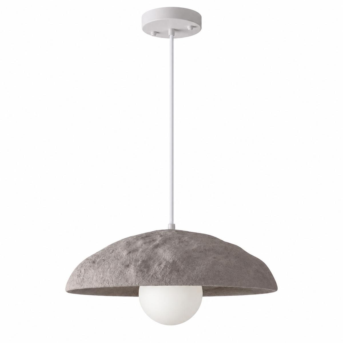 Stone gray dome pendant light with fabric shade and frosted glass diffuser