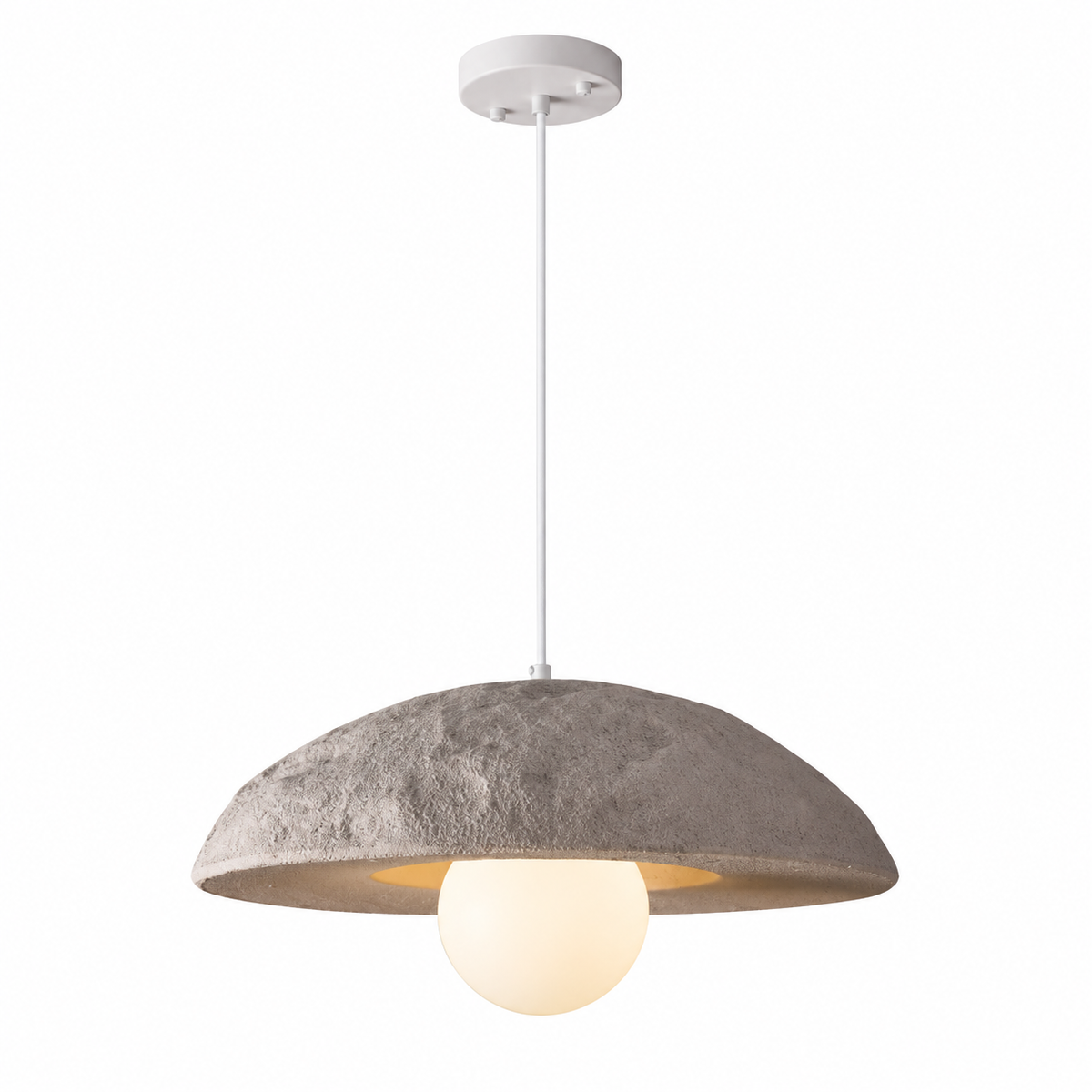 Stone gray dome pendant light with warm glow frosted glass diffuser