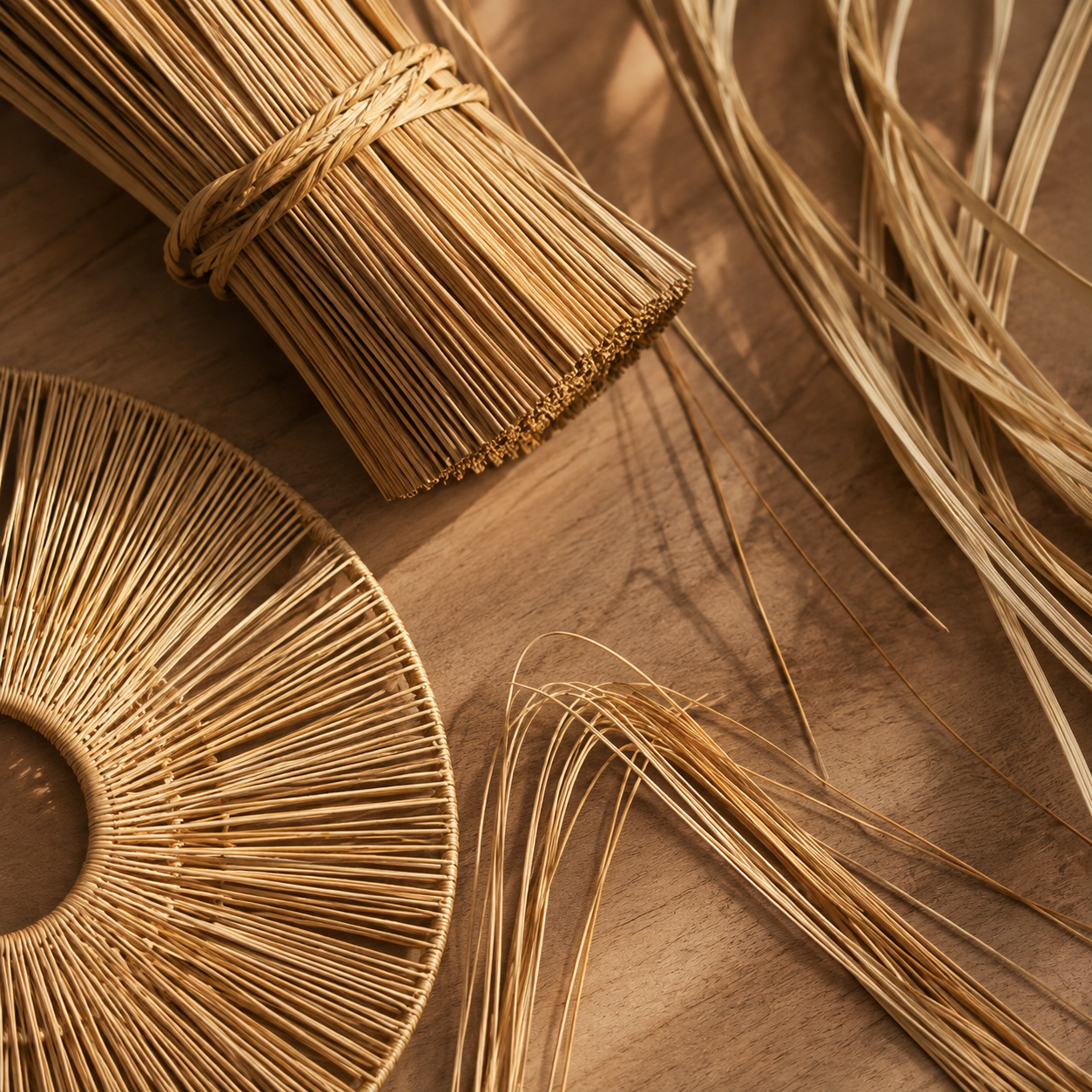 Natural materials and handcrafted details of Raffia Tiered Disc Pendant Light