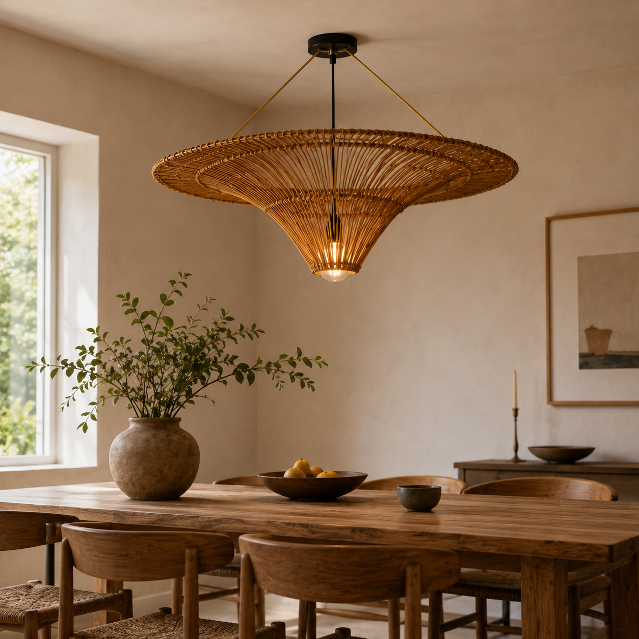 Zen Rattan Ceiling Light styled in a warm natural interior