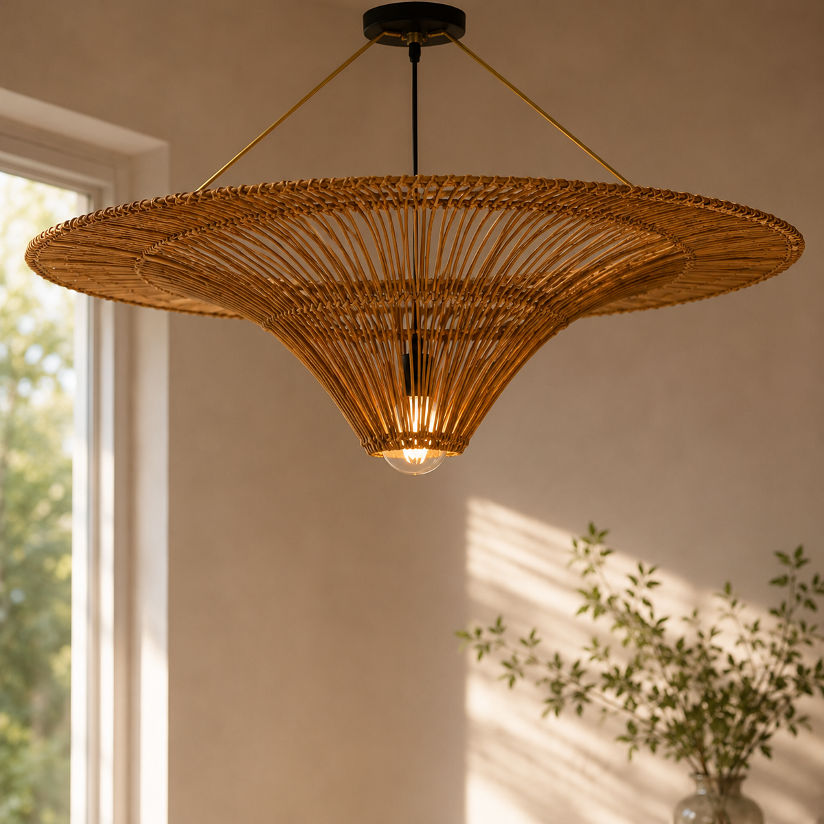 Joinery and hardware detail of Zen Rattan Ceiling Light