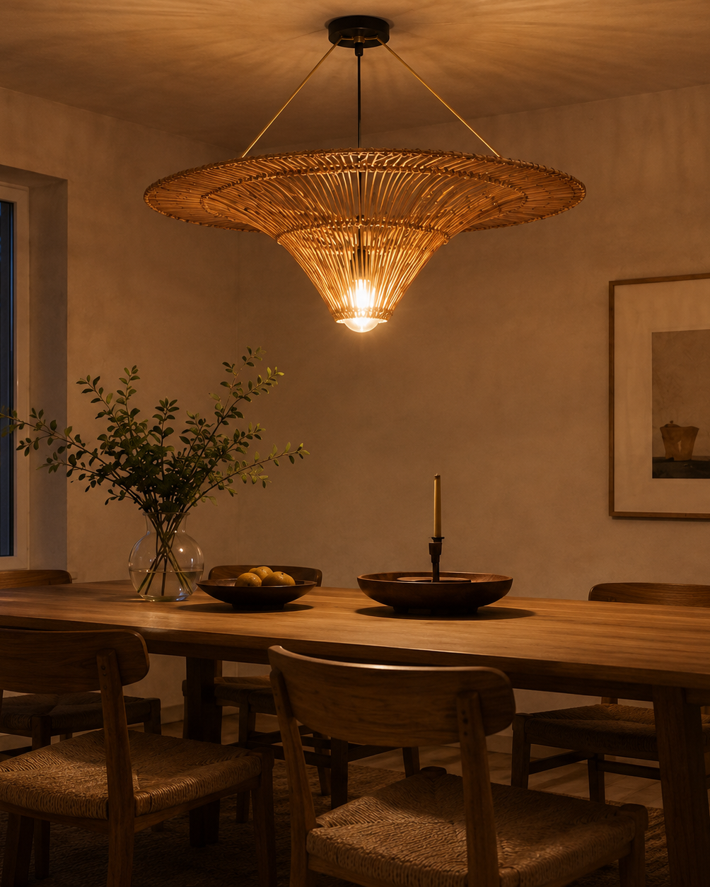 Zen Rattan Ceiling Light handcrafted lighting design by SolenaLighting